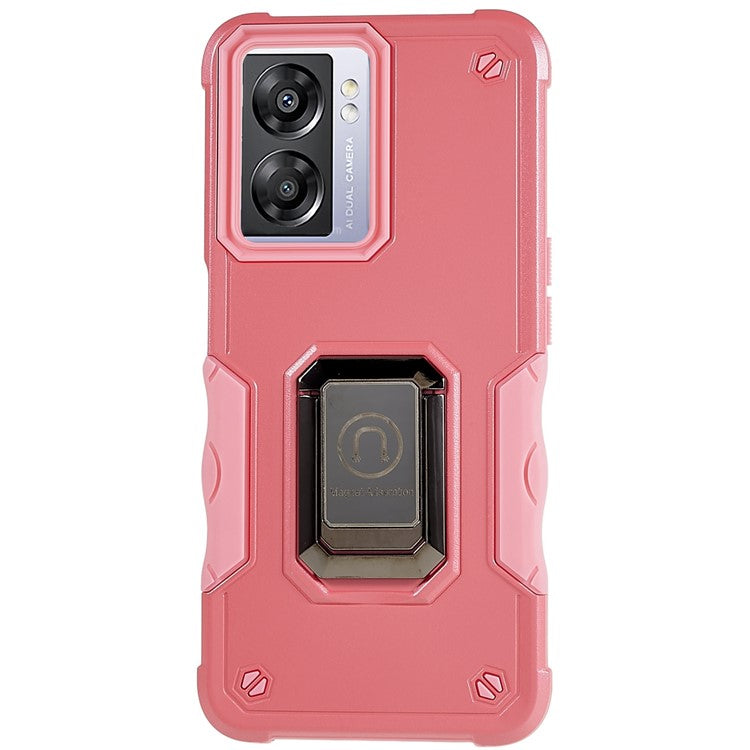 For Oppo A57 4G/A57s 4G/A57e 4G/A77 4G/A77 5G/A57 (2022) 5G/Realme Q5i/V23 5G/OnePlus Nord N20 SE 4G/Nord N300 5G PC+TPU Phone Case Ring Holder Kickstand Cover - Pink