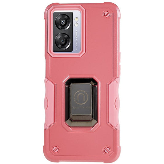 For Oppo A57 4G/A57s 4G/A57e 4G/A77 4G/A77 5G/A57 (2022) 5G/Realme Q5i/V23 5G/OnePlus Nord N20 SE 4G/Nord N300 5G PC+TPU Phone Case Ring Holder Kickstand Cover - Pink