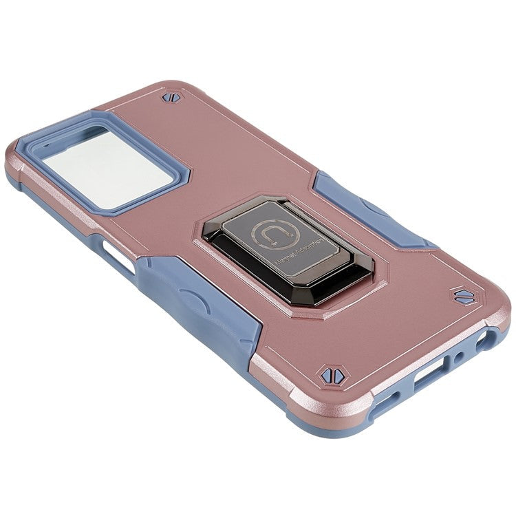 For Oppo A57 4G/A57s 4G/A57e 4G/A77 4G/A77 5G/A57 (2022) 5G/Realme Q5i/V23 5G/OnePlus Nord N20 SE 4G/Nord N300 5G PC+TPU Phone Case Ring Holder Kickstand Cover - Rose Gold