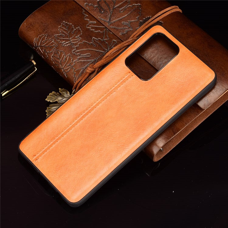 For Infinix Note 10 Pro X695 / Note 10 Pro NFC X695C Cowhide Texture Phone Back Cover PU Anti-Scratch Stitching Phone Case - Yellow