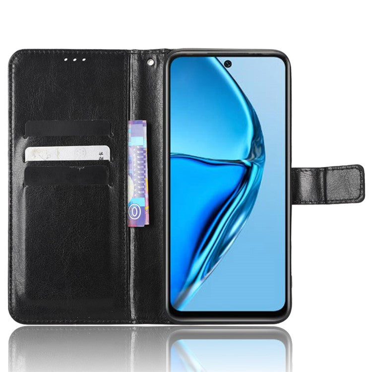 For Infinix Hot 20 4G / X682B Crazy Horse Texture PU Leather Phone Case Phone Stand Wallet Cover - Black