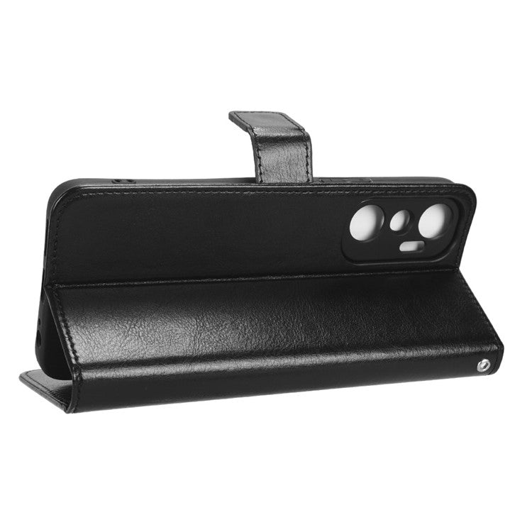 For Infinix Hot 20 4G / X682B Crazy Horse Texture PU Leather Phone Case Phone Stand Wallet Cover - Black