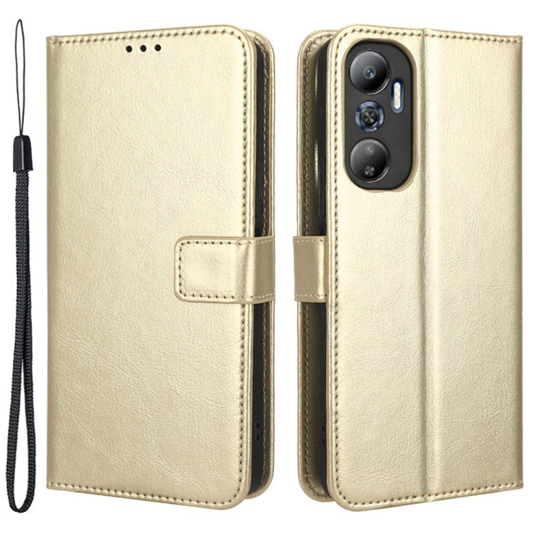 For Infinix Hot 20 4G / X682B Crazy Horse Texture PU Leather Phone Case Phone Stand Wallet Cover - Gold