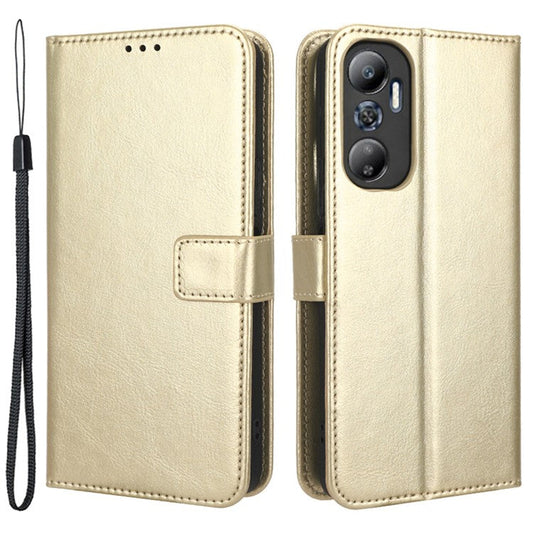 For Infinix Hot 20 4G / X682B Crazy Horse Texture PU Leather Phone Case Phone Stand Wallet Cover - Gold