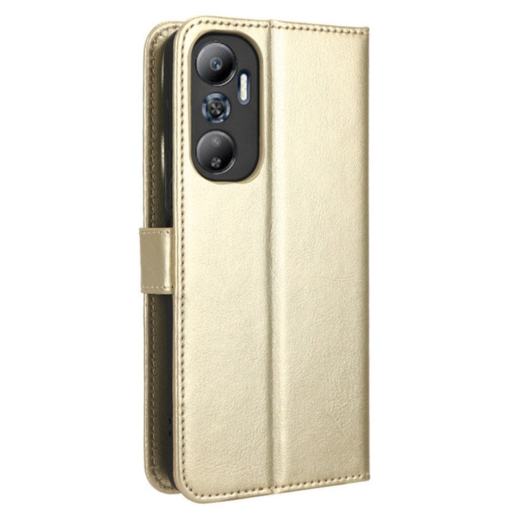 For Infinix Hot 20 4G / X682B Crazy Horse Texture PU Leather Phone Case Phone Stand Wallet Cover - Gold