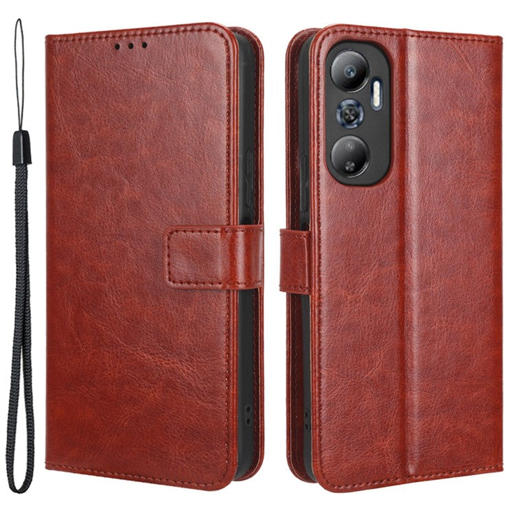 For Infinix Hot 20 4G / X682B Crazy Horse Texture PU Leather Phone Case Phone Stand Wallet Cover - Brown
