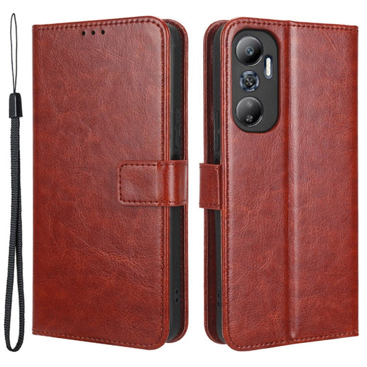 For Infinix Hot 20 4G / X682B Crazy Horse Texture PU Leather Phone Case Phone Stand Wallet Cover - Brown