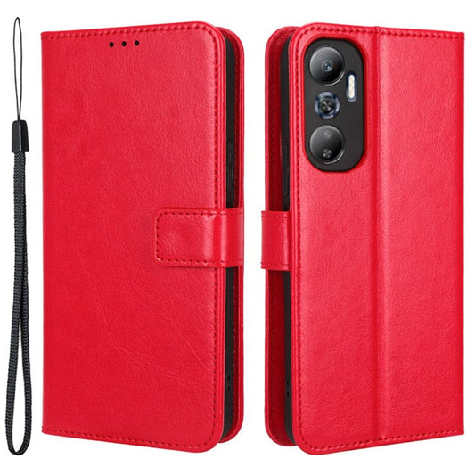 For Infinix Hot 20 4G / X682B Crazy Horse Texture PU Leather Phone Case Phone Stand Wallet Cover - Red