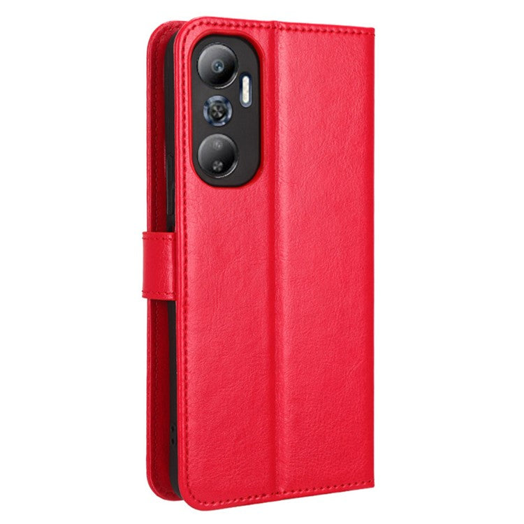 For Infinix Hot 20 4G / X682B Crazy Horse Texture PU Leather Phone Case Phone Stand Wallet Cover - Red