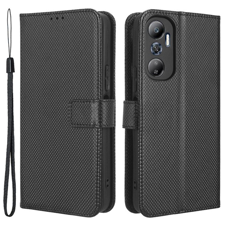 For Infinix Hot 20 4G / X682B Foldable Stand Wallet Cover Magnetic Clasp Diamond Texture PU Leather Phone Case - Black