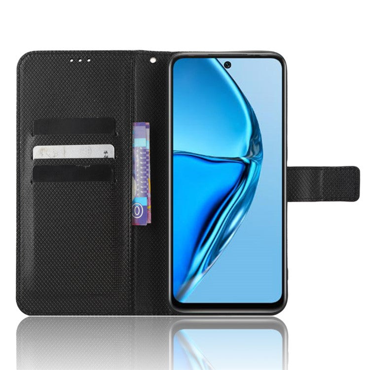 For Infinix Hot 20 4G / X682B Foldable Stand Wallet Cover Magnetic Clasp Diamond Texture PU Leather Phone Case - Black