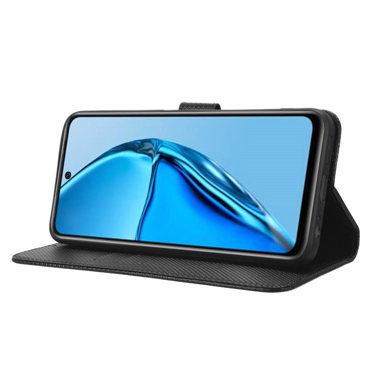 For Infinix Hot 20 4G / X682B Foldable Stand Wallet Cover Magnetic Clasp Diamond Texture PU Leather Phone Case - Black