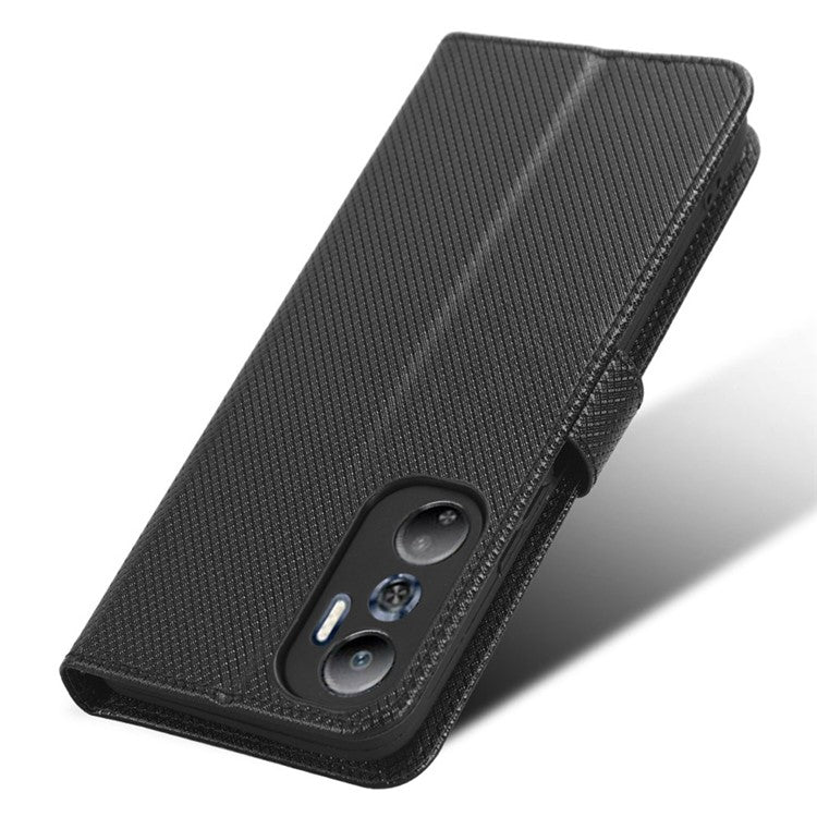 For Infinix Hot 20 4G / X682B Foldable Stand Wallet Cover Magnetic Clasp Diamond Texture PU Leather Phone Case - Black