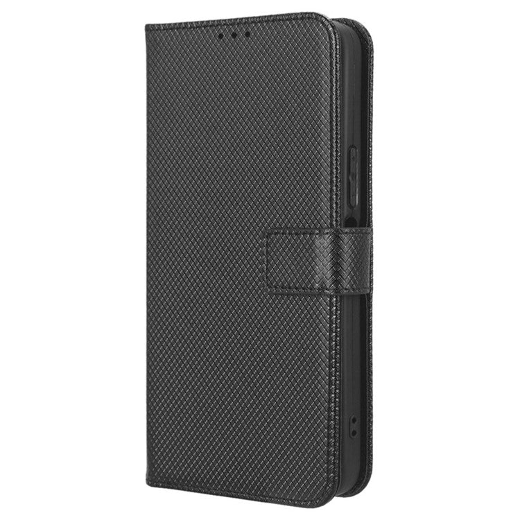 For Infinix Hot 20 4G / X682B Foldable Stand Wallet Cover Magnetic Clasp Diamond Texture PU Leather Phone Case - Black