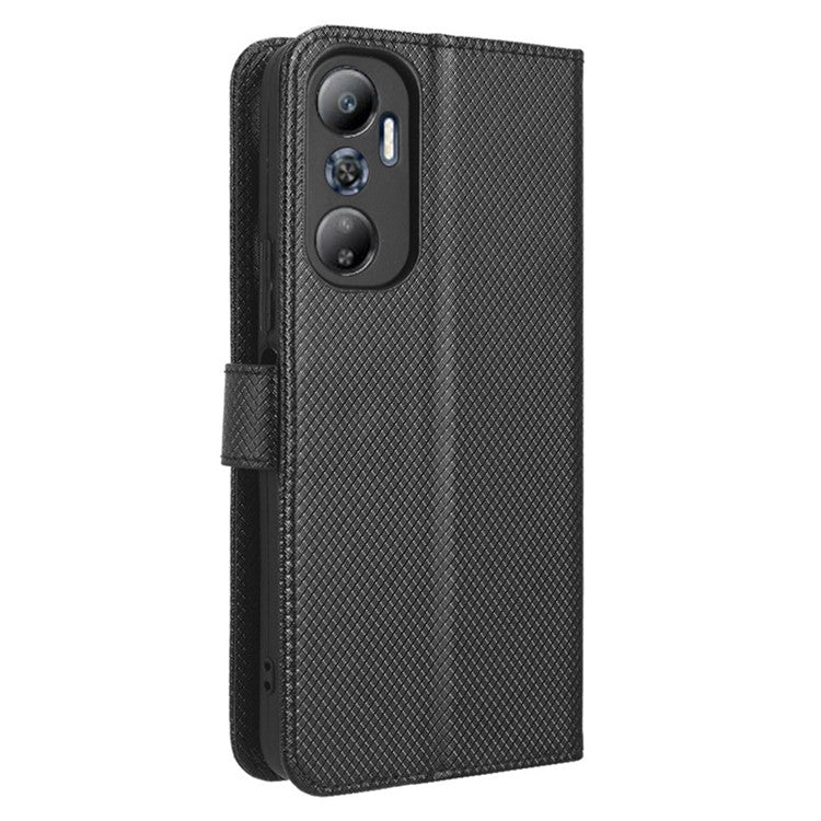 For Infinix Hot 20 4G / X682B Foldable Stand Wallet Cover Magnetic Clasp Diamond Texture PU Leather Phone Case - Black