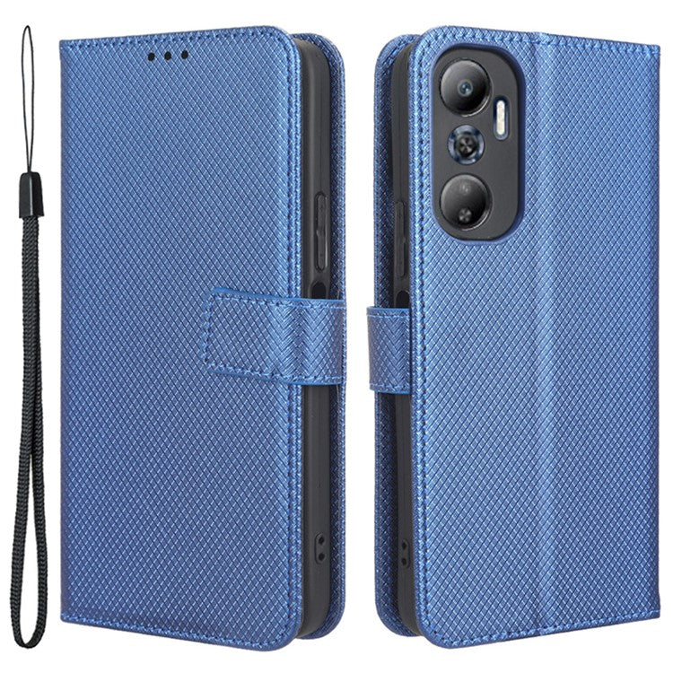 For Infinix Hot 20 4G / X682B Foldable Stand Wallet Cover Magnetic Clasp Diamond Texture PU Leather Phone Case - Blue