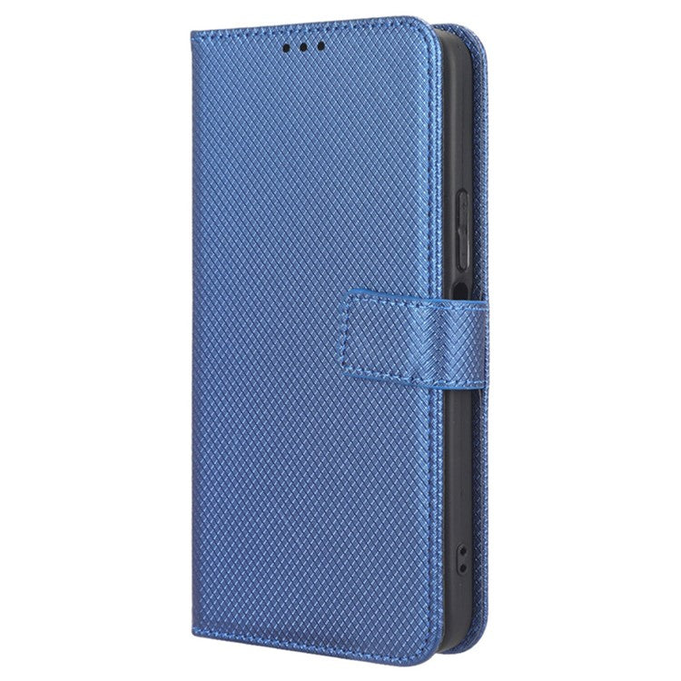 For Infinix Hot 20 4G / X682B Foldable Stand Wallet Cover Magnetic Clasp Diamond Texture PU Leather Phone Case - Blue