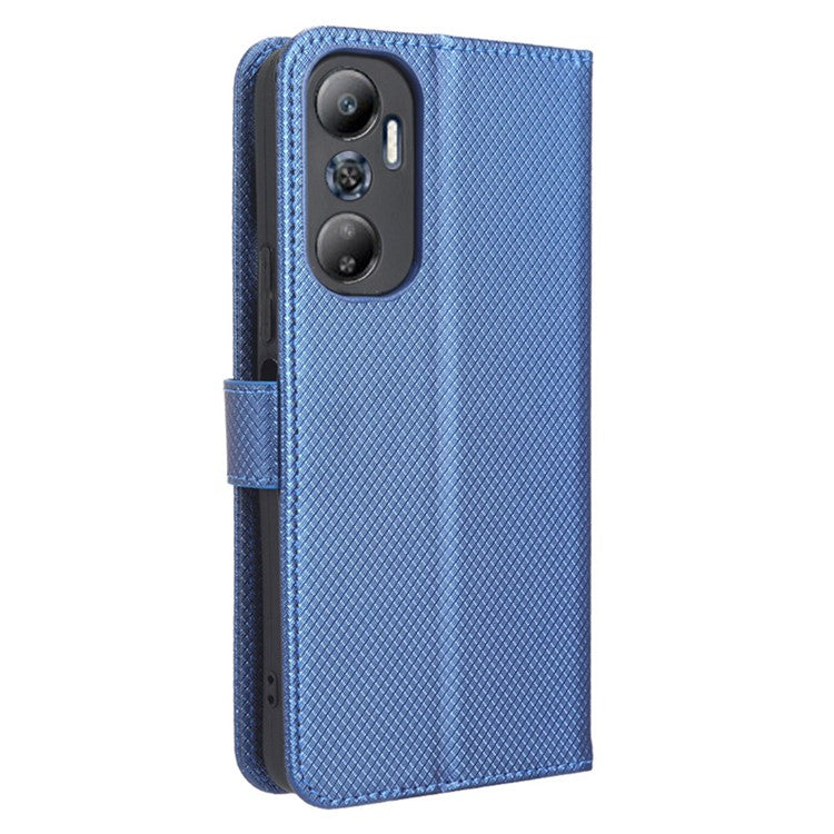 For Infinix Hot 20 4G / X682B Foldable Stand Wallet Cover Magnetic Clasp Diamond Texture PU Leather Phone Case - Blue
