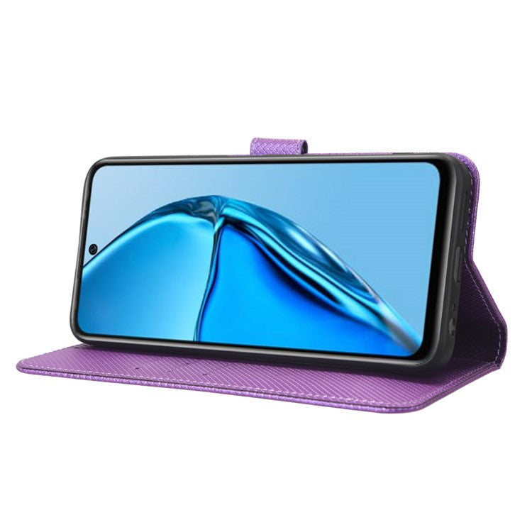 For Infinix Hot 20 4G / X682B Foldable Stand Wallet Cover Magnetic Clasp Diamond Texture PU Leather Phone Case - Purple