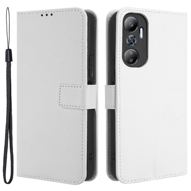 For Infinix Hot 20 4G / X682B Foldable Stand Wallet Cover Magnetic Clasp Diamond Texture PU Leather Phone Case - White