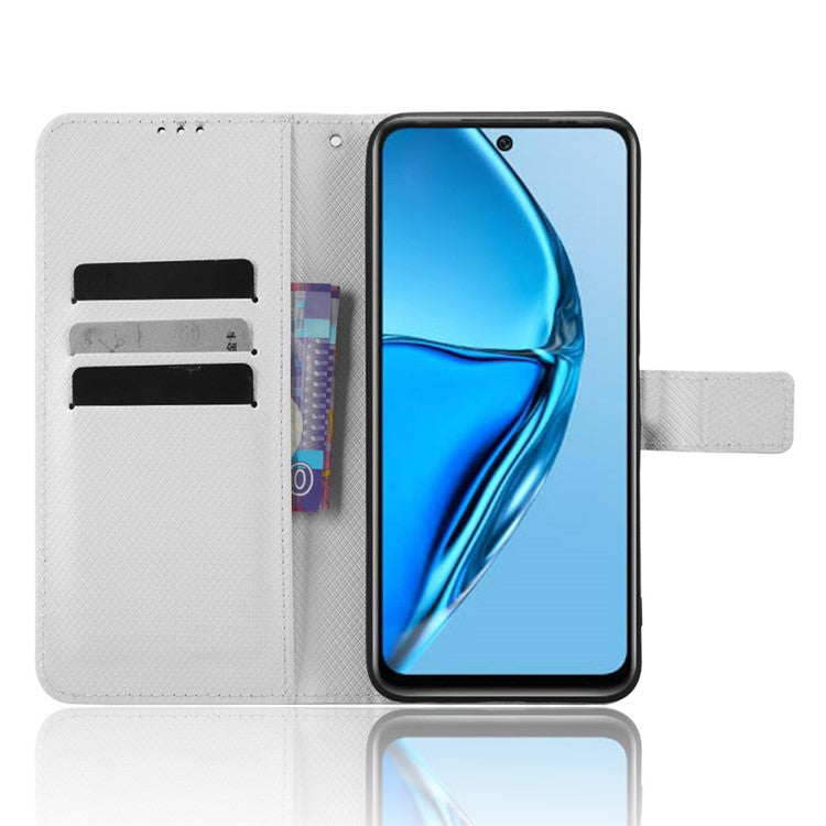 For Infinix Hot 20 4G / X682B Foldable Stand Wallet Cover Magnetic Clasp Diamond Texture PU Leather Phone Case - White