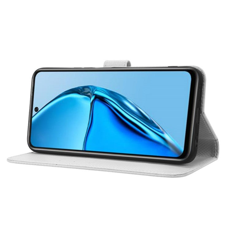 For Infinix Hot 20 4G / X682B Foldable Stand Wallet Cover Magnetic Clasp Diamond Texture PU Leather Phone Case - White