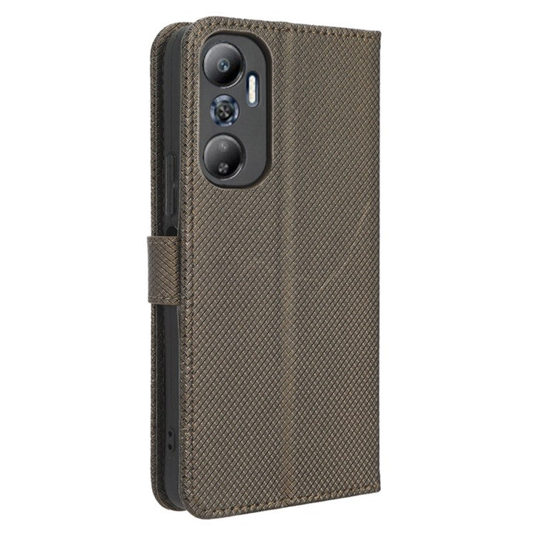 For Infinix Hot 20 4G / X682B Foldable Stand Wallet Cover Magnetic Clasp Diamond Texture PU Leather Phone Case - Brown