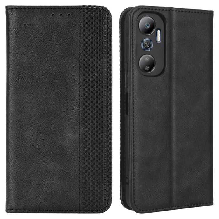 For Infinix Hot 20 4G / X682B Retro Texture Phone Case Imprinted Pattern PU Leather Wallet Phone Cover - Black