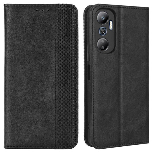 For Infinix Hot 20 4G / X682B Retro Texture Phone Case Imprinted Pattern PU Leather Wallet Phone Cover - Black