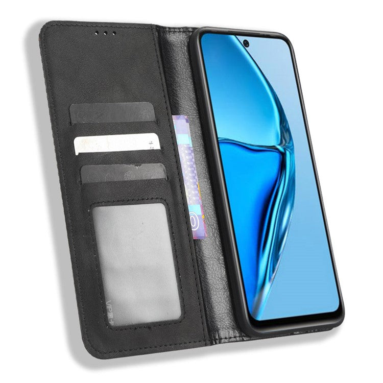 For Infinix Hot 20 4G / X682B Retro Texture Phone Case Imprinted Pattern PU Leather Wallet Phone Cover - Black