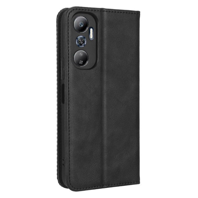 For Infinix Hot 20 4G / X682B Retro Texture Phone Case Imprinted Pattern PU Leather Wallet Phone Cover - Black