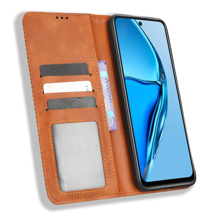 For Infinix Hot 20 4G / X682B Retro Texture Phone Case Imprinted Pattern PU Leather Wallet Phone Cover - Brown