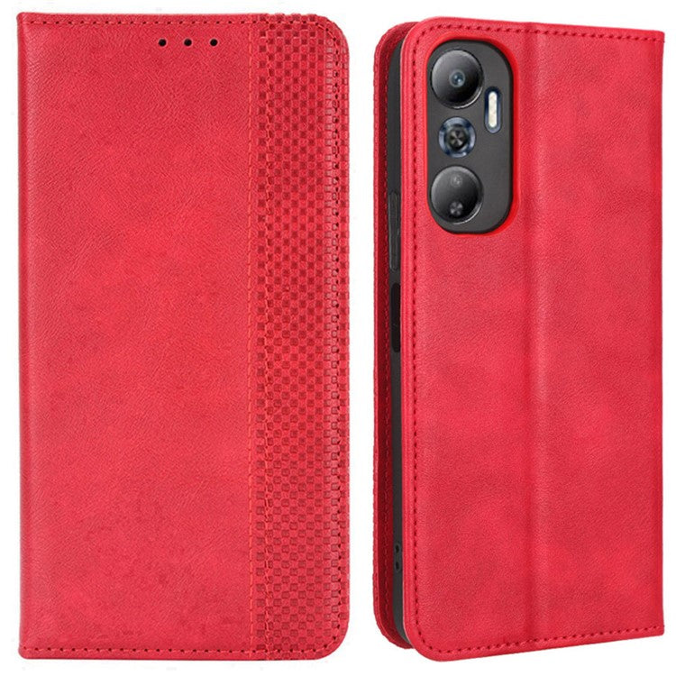 For Infinix Hot 20 4G / X682B Retro Texture Phone Case Imprinted Pattern PU Leather Wallet Phone Cover - Red