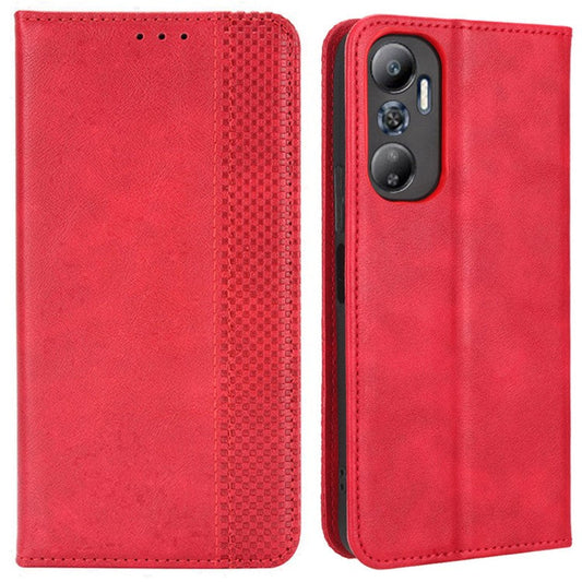 For Infinix Hot 20 4G / X682B Retro Texture Phone Case Imprinted Pattern PU Leather Wallet Phone Cover - Red