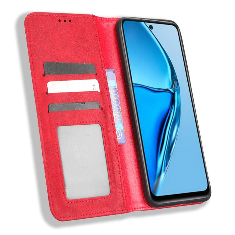 For Infinix Hot 20 4G / X682B Retro Texture Phone Case Imprinted Pattern PU Leather Wallet Phone Cover - Red