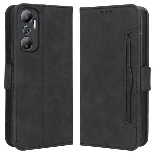 For Infinix Hot 20 4G / X682B Phone Cover Stand Multiple Card Slots PU Leather Wallet Case - Black