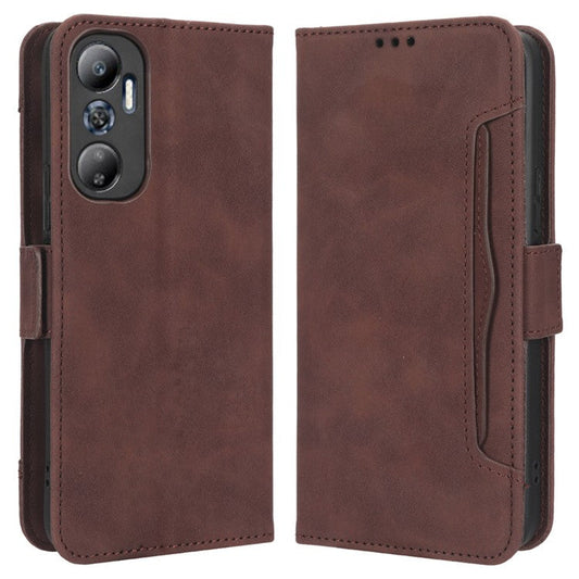 For Infinix Hot 20 4G / X682B Phone Cover Stand Multiple Card Slots PU Leather Wallet Case - Brown