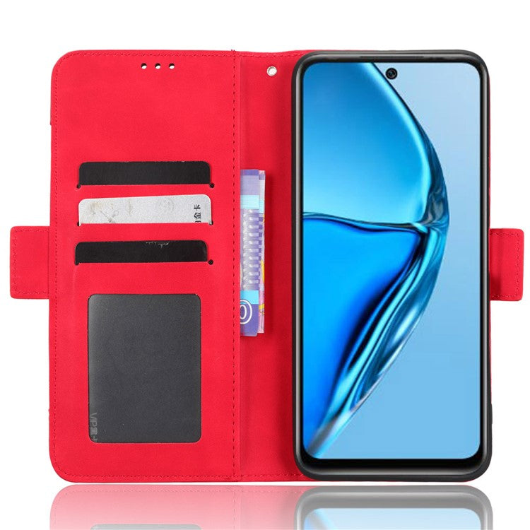 For Infinix Hot 20 4G / X682B Phone Cover Stand Multiple Card Slots PU Leather Wallet Case - Red