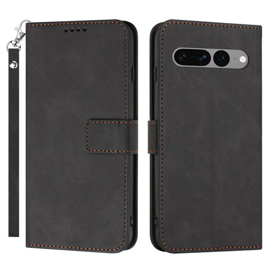 For Google Pixel 7 Pro 5G Wallet Phone Stand Cover Magnetic Clasp PU Leather Stand Cell Phone Case with Strap - Black