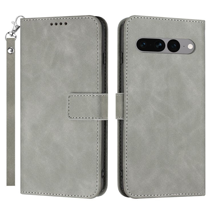 For Google Pixel 7 Pro 5G Wallet Phone Stand Cover Magnetic Clasp PU Leather Stand Cell Phone Case with Strap - Grey