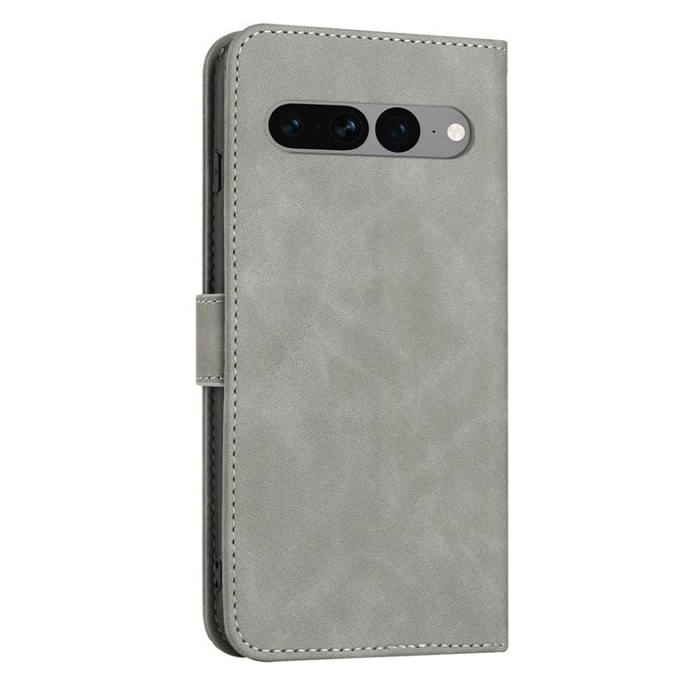For Google Pixel 7 Pro 5G Wallet Phone Stand Cover Magnetic Clasp PU Leather Stand Cell Phone Case with Strap - Grey
