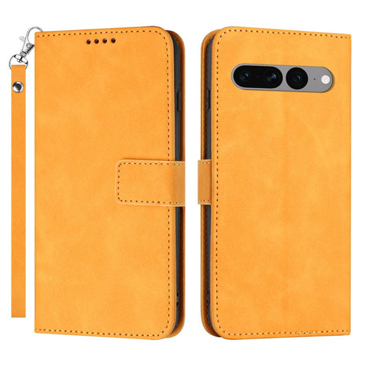 For Google Pixel 7 Pro 5G Wallet Phone Stand Cover Magnetic Clasp PU Leather Stand Cell Phone Case with Strap - Yellow