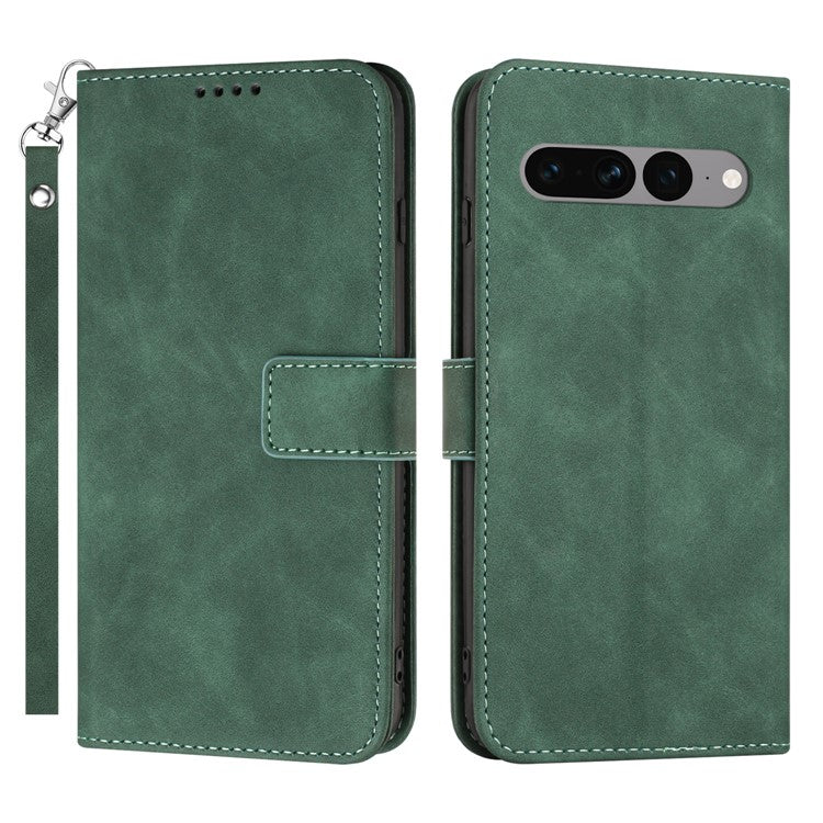 For Google Pixel 7 Pro 5G Wallet Phone Stand Cover Magnetic Clasp PU Leather Stand Cell Phone Case with Strap - Green