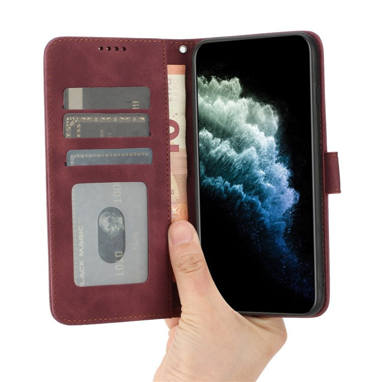 For Google Pixel 7 Pro 5G Wallet Phone Stand Cover Magnetic Clasp PU Leather Stand Cell Phone Case with Strap - Wine Red