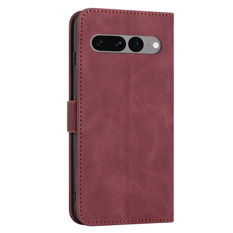 For Google Pixel 7 Pro 5G Wallet Phone Stand Cover Magnetic Clasp PU Leather Stand Cell Phone Case with Strap - Wine Red