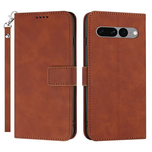 For Google Pixel 7 Pro 5G Wallet Phone Stand Cover Magnetic Clasp PU Leather Stand Cell Phone Case with Strap - Brown