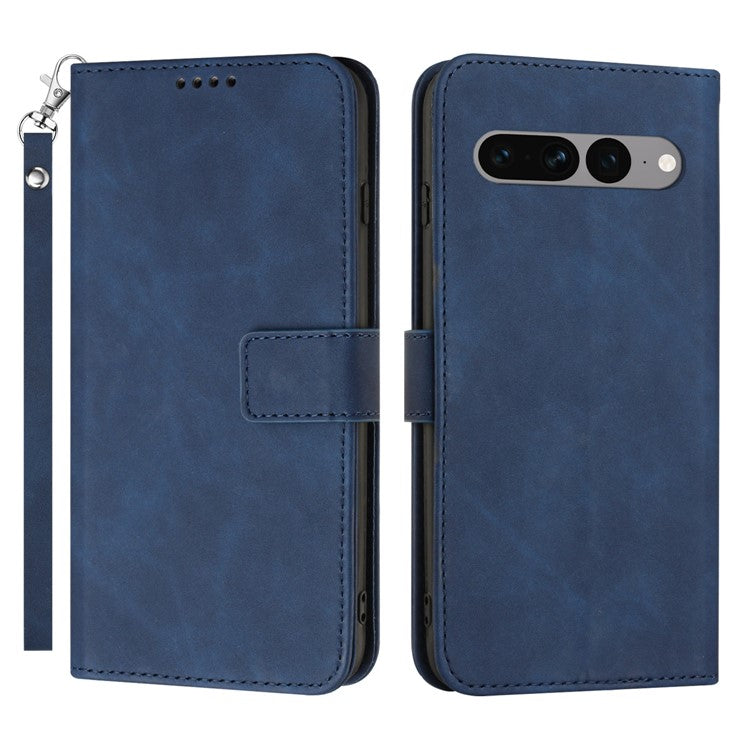 For Google Pixel 7 Pro 5G Wallet Phone Stand Cover Magnetic Clasp PU Leather Stand Cell Phone Case with Strap - Blue