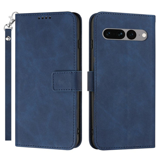 For Google Pixel 7 Pro 5G Wallet Phone Stand Cover Magnetic Clasp PU Leather Stand Cell Phone Case with Strap - Blue