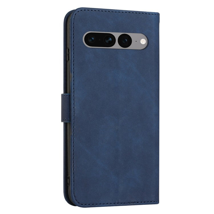 For Google Pixel 7 Pro 5G Wallet Phone Stand Cover Magnetic Clasp PU Leather Stand Cell Phone Case with Strap - Blue