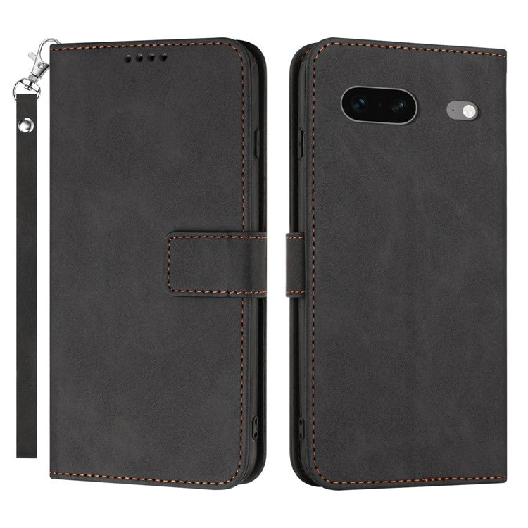 For Google Pixel 7 5G Anti-scratch Mobile Phone Case Magnetic Clasp PU Leather Stand Flip Wallet Cover with Strap - Black